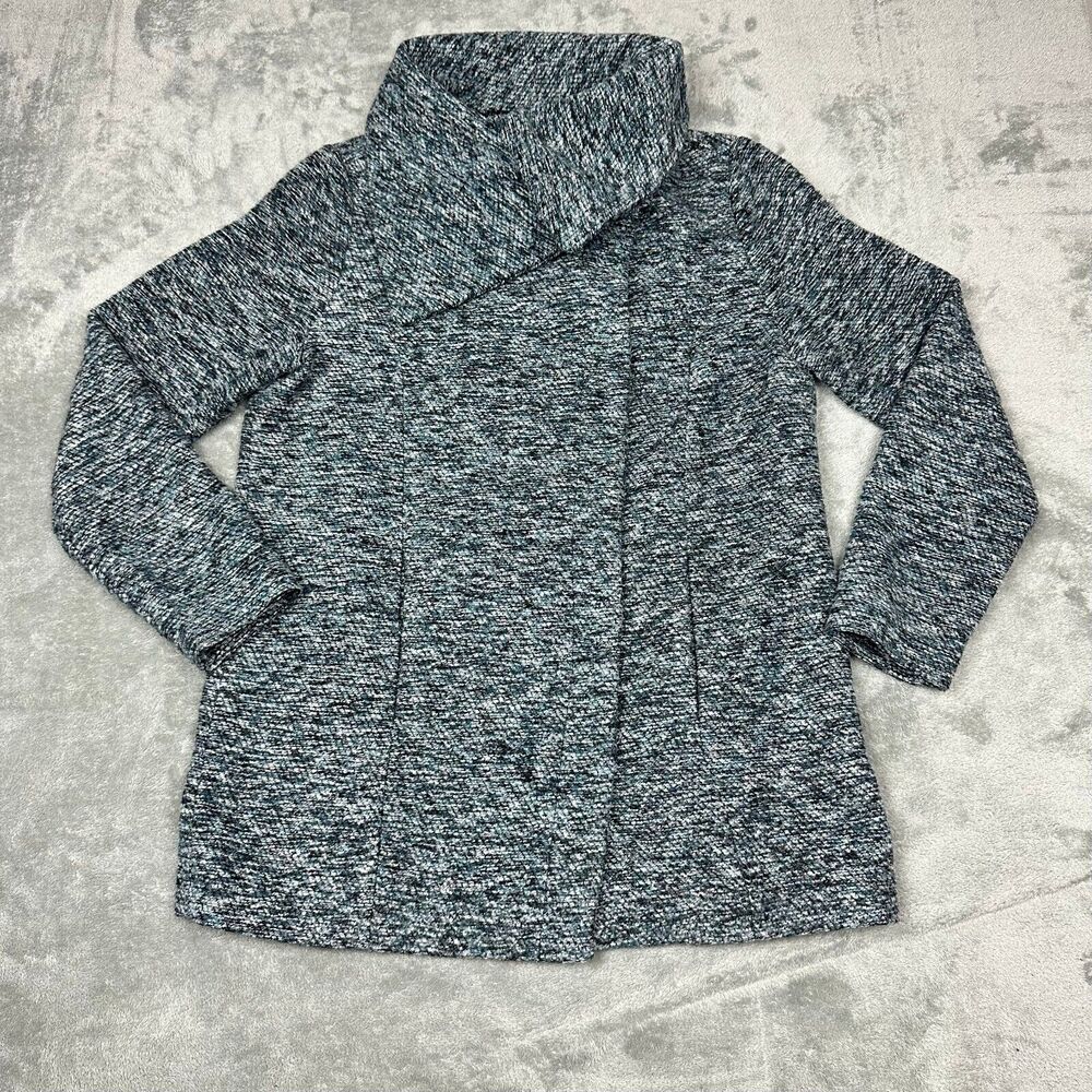 JACK Women's Textured Funnel Neck Coat Jacket Blue Black White Size M - Picture 2 of 8